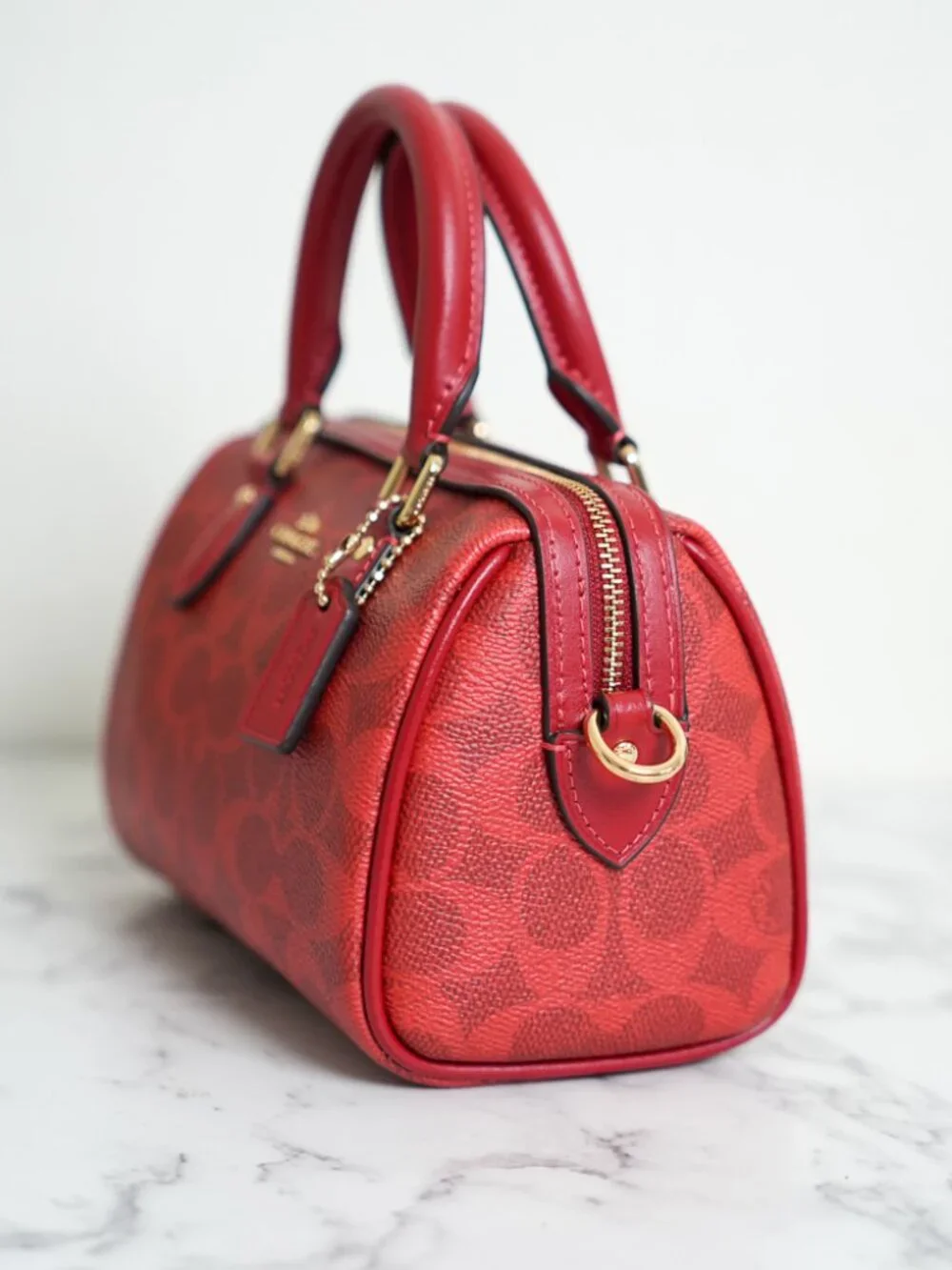 Coach CEY63 Mini Rowan Crossbody Bag In Signature Canvas Gold/Crimson NWT